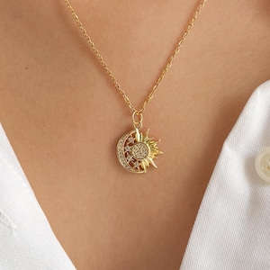 Sun Moon Necklace | Sun and Moon Gold Necklace, Celestial Necklace, Gold Moon Necklace, Half Moon Necklace, Gift for Her