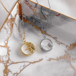 Sun and Moon Necklace Set, Matching Necklaces, Sun and Moon Couples Necklaces, Best Friend Necklaces, Sister Necklaces, Couples Gift