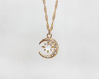Moon and Star Necklace | 18K Gold Plated, Gold Moon Necklace, Crescent Moon Necklace, Celestial Zodiac Necklace, Moon Pendant Necklace