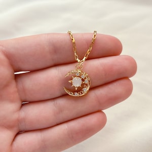Moon and Star Necklace, 18K Gold Plated, Gold Moon Necklace, Crescent Moon Necklace, Celestial Zodiac Necklace, Waterproof Necklace