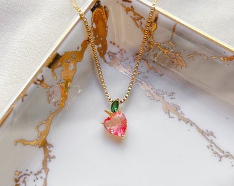 Pfirsich Halskette | 14K vergoldet, Obst Halskette, Obst Schmuck, süße Obst Halskette, vergoldete Halskette, Geschenk für sie