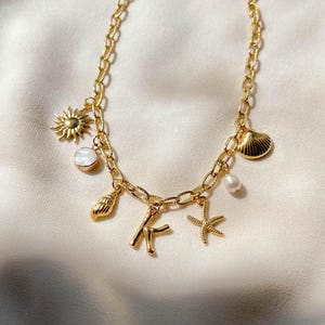 Seashell Necklace | Surfer Girl Necklace, Initial Necklace, Seashell Jewelry, Waterproof Beach Jewelry, Adjustable Length, Summer Necklace