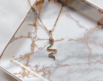 Snake Necklace Gold | Stainless Steel, 18K Gold Plated, Rainbow Snake, Everyday Necklace, Gift for Her, Necklace with Snake Pendant