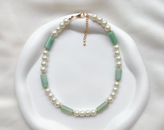 Girocollo di perle avventurina / Collana girocollo donne, collana di perle, collana avventurina, gioielli fatti a mano, gioielli di pietre preziose reali, perle di perle