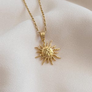 Sun Necklace, Summer Necklace, Celestial Necklace, Gold Sunshine Pendant Necklace, Pendant Necklace, Gift for Her, Waterproof