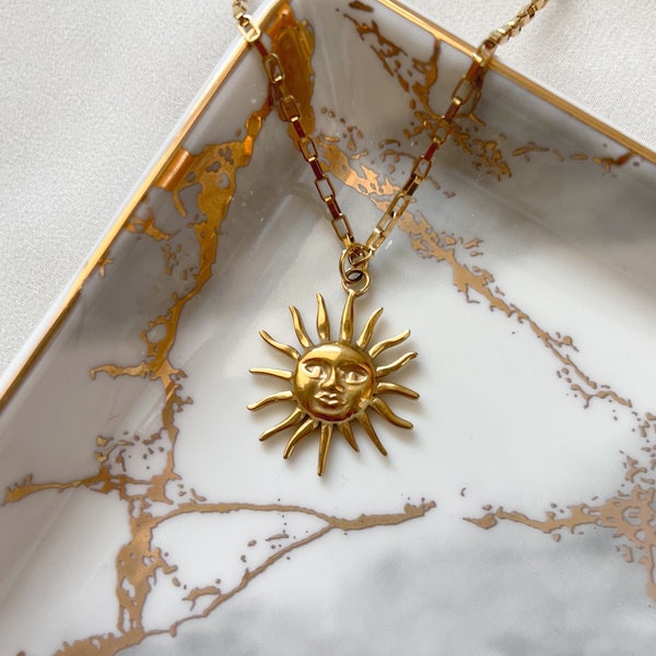 Sun Necklace | Stainless Steel, Sun Pendant Necklace, Gold Sun Necklace, Celestial Zodiac Necklace, Sun Necklace Waterproof, Summer Necklace