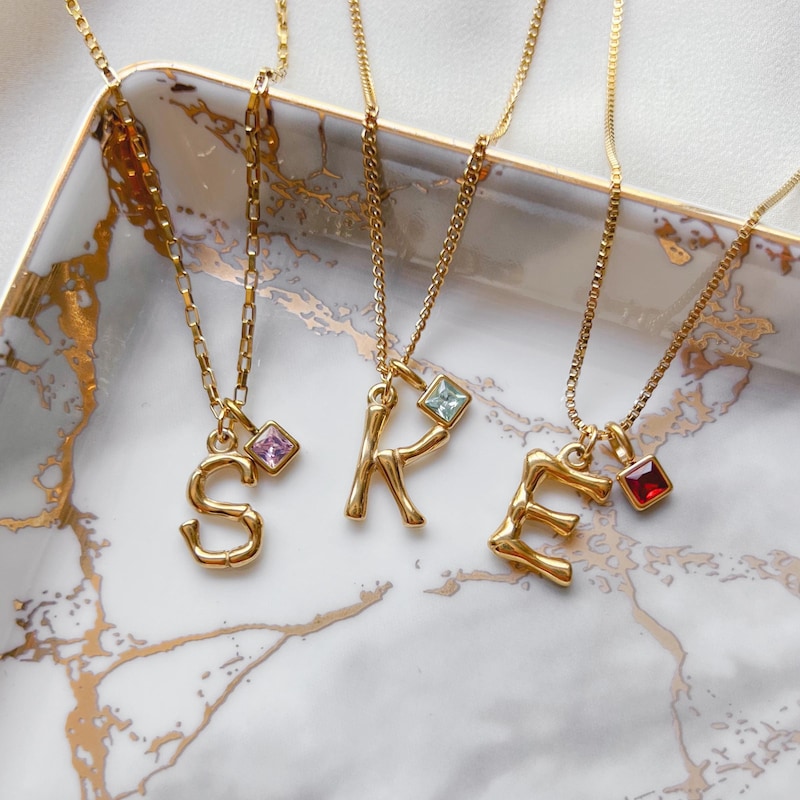 Birthstone Initial Necklace | Personalized Birthstone Initial Necklace, Custom Birthstone Jewelry, Mama Necklace, Gift for Mom