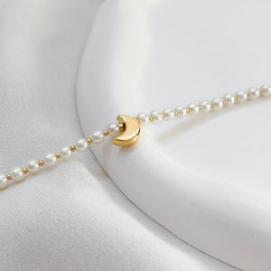 Moon Pearl Bracelet Stainless Steel, Moon Bracelet, Summer Bracelet, Pearl Bracelet, Crescent Moon Bracelet, Celestial Jewelry image 1