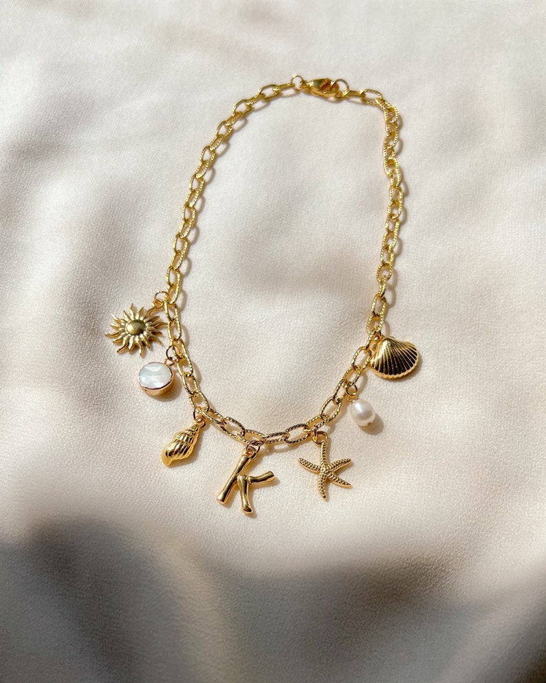 Seashell Charm Necklace, Chunky Charm Necklace, Surfer Necklace, Waterproof Beach Jewelry, Summer Necklace, Seashell Necklace, Ocean Charms
