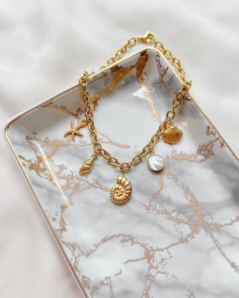 Ocean Charm Necklace, Seashell Necklace, Waterproof Beach Jewelry, Summer Necklace, Surfer Necklace, Charm Necklace, Beach Necklace
