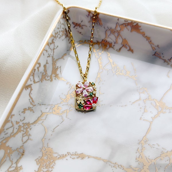 Collier fleur | Acier inoxydable, plaqué or 18 carats, cadeau pour elle, collier pétale de fleur, cadeau d'anniversaire, cadeau Saint-Valentin, Saint-Valentin