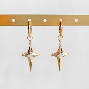 Gold North Star Earrings | Stainless Steel, Hoop Earrings, Huggie Hoop, North Star Pendant, Celestial Jewelry, Gift for Her, Birthday Gift