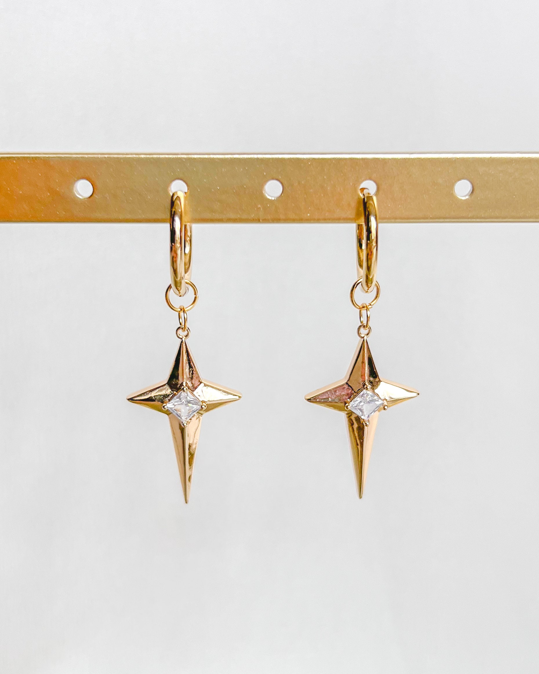 Gold North Star Earrings | Stainless Steel, Hoop Earrings, Huggie Hoop, North Star Pendant, Celestial Jewelry, Gift for Her, Birthday Gift