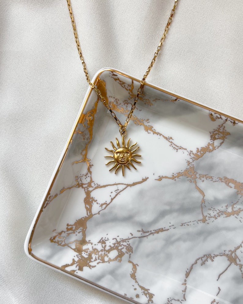 Sun Necklace, Stainless Steel, Sun Pendant Necklace, Gold Sun Necklace, Sun Face Necklace, Celestial Necklace, Waterproof Necklace, Summer Necklace