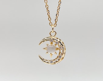 Moon Necklace, Gold Moon Necklace, Celestial Necklace, Gold Half Moon with Star Necklace, Crescent Moon Necklace, Gift for Her