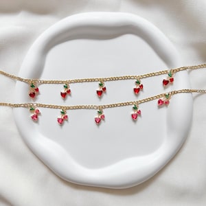 Cherry Choker | Choker Necklace Women, 18K Gold Plated, Cute Cherry Necklace, Heart Necklace, Birthday Gift, Gift for Her, Cherry Pendant