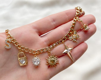 Collar de encanto personalizado / collar de letras iniciales, elija sus encantos, collar personalizado, haga su propio collar personalizado, collar de oro