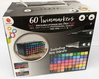 60 encres à alcool TwinMarkers | Marqueurs à colorier | Marqueurs de calligraphie | Marqueurs à pointe de pinceau | Marqueurs de peinture professionnels | Double pointe