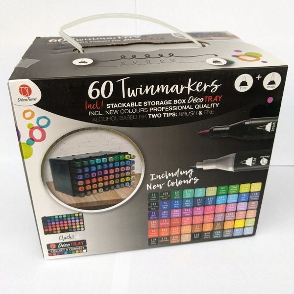 60 TwinMarkers Alcohol Ink | Coloring Markers | Calligraphy Markers | Brush Tip Markers | Professional Painting Markers | Dual Tip