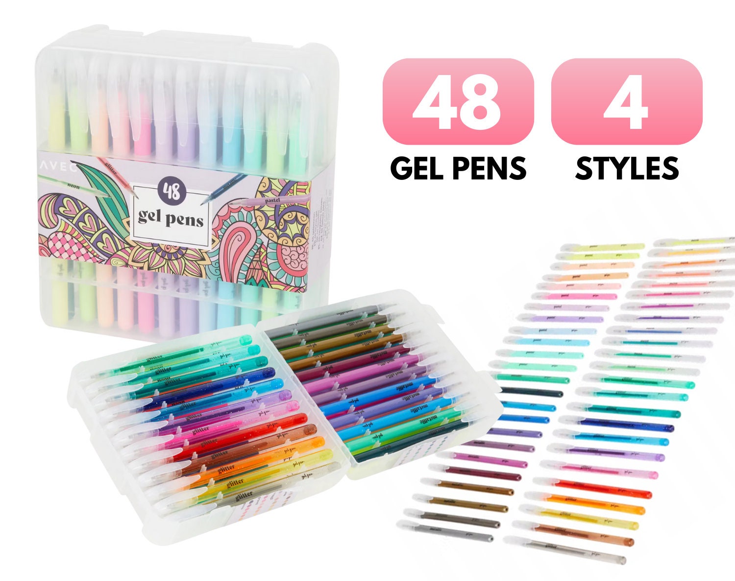 KIVYA Set of 48 Pcs Gel Pens set Color gel pens,Glitter,  Metallic, Neon pens Set gifts For Kids Coloring Sketching Painting Drawing  : Arts, Crafts & Sewing