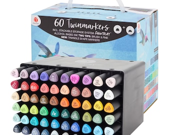NEW ! 60 TwinMarkers Alcohol Ink | Coloring Markers | Calligraphy Markers | Brush Tip Markers | Professional Painting Markers | Dual Tip