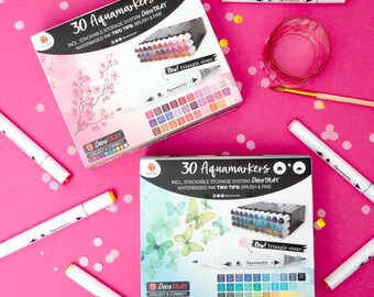 NOUVEAU! 60 Aquamarkers Set marqueurs aquarelle | Marqueurs à colorier | Marqueurs de calligraphie | Marqueurs à pointe de pinceau | Marqueurs de peinture professionnels