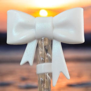 White Bow | Shimmer | 3D BOW | Straw Topper 10mm