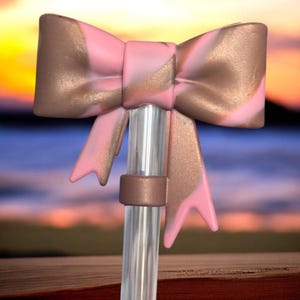 Antique Pink & Champagne | 3D BOW | Straw Topper 10mm