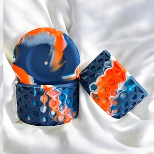 Blue, Orange & White | Waffle | Silicone Tumbler Boot