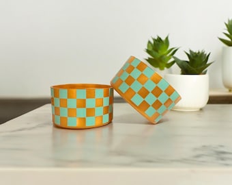 Mint & Gold Checks | Silicone Tumbler Boot