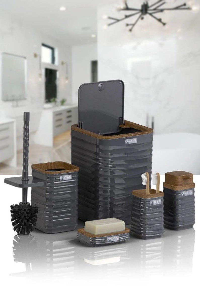 Gray Bathroom Accessories Set, Modern Bathroom Set, Soap Dispenser