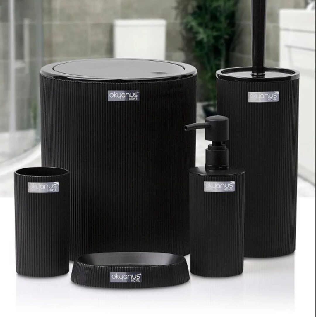 Black Bathroom Accessories Set, Bathroom Set With Trash Can, Bathroom ...