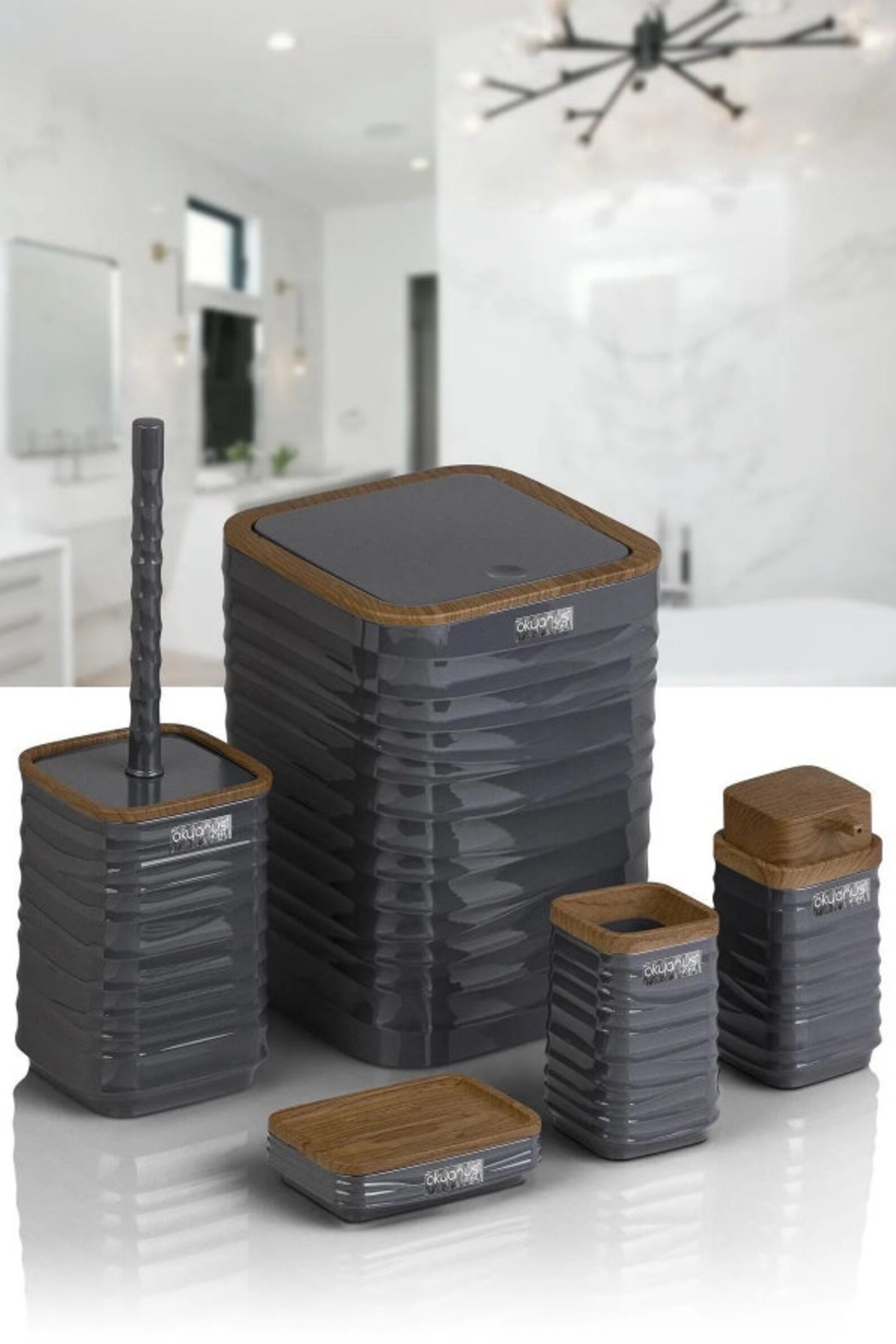 Gray Bathroom Accessories Set, Modern Bathroom Set, Soap Dispenser