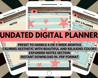 Undated Planner, Monthly Digital Planner,  iPad Planner, Digital Journal Pdf, Simple Digital Planner
