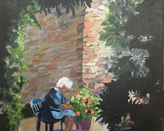 Original Acrylic on Canvas - "Nonna in the Courtyard"