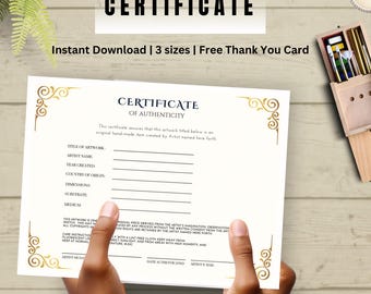 Printable Certificate of Authenticity Template: Art COA + Thank You Card (Digital Download)