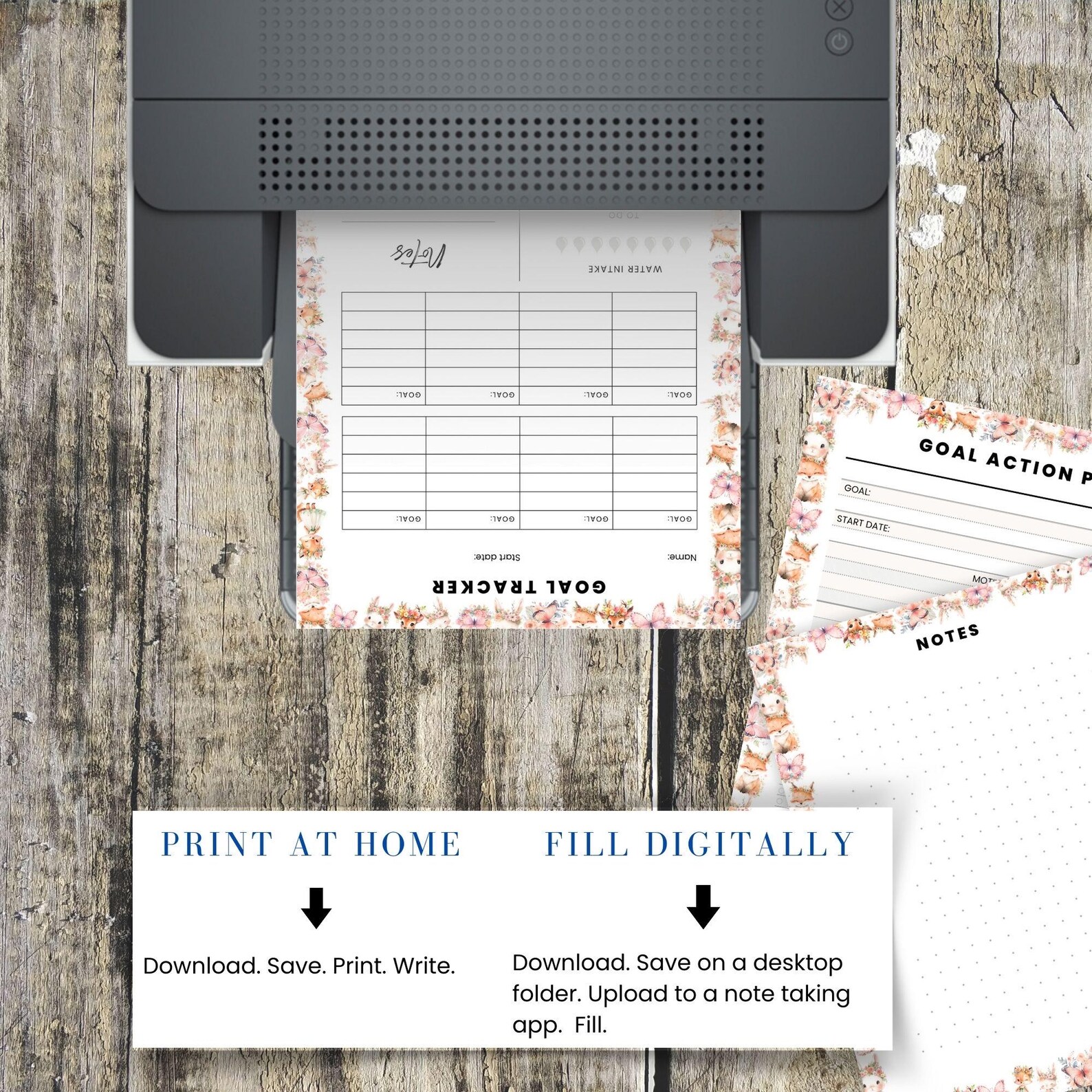 Printable Goal Tracker, Action Plan Worksheet, Notes Page for Artists ...