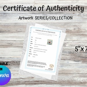 Certificate of Authentication Series Vertical Template for Artists ...