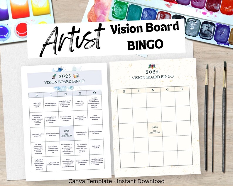 2025 Vision Board Bingo for Artists: Editable Canva Template (digital 2025 Vision Board Bingo for Artists: Editable Canva Template (digital