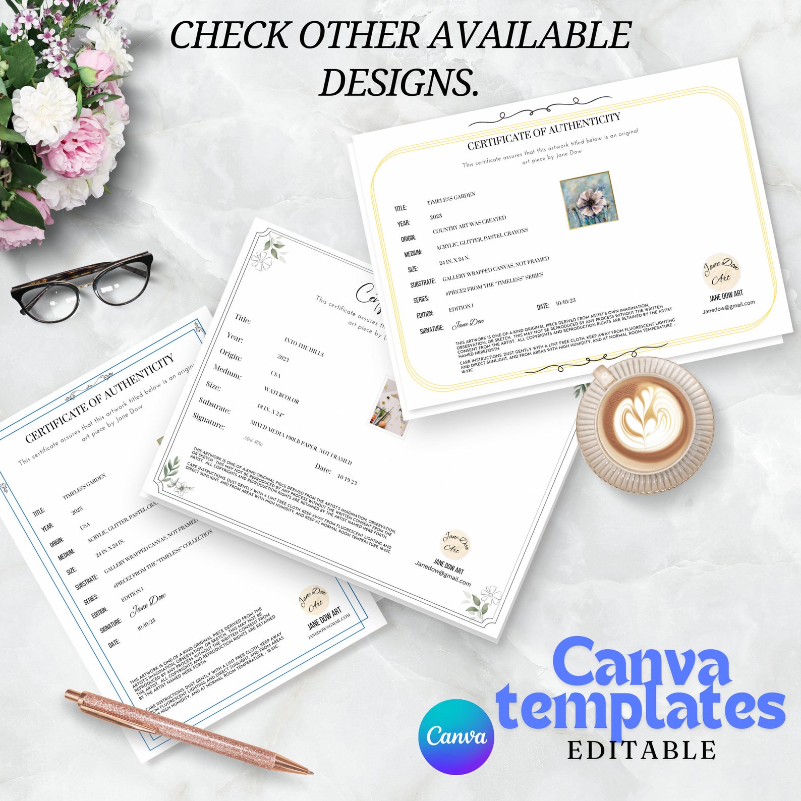 Wall Art Certificate of Authentication Series Template| Editable Art ...