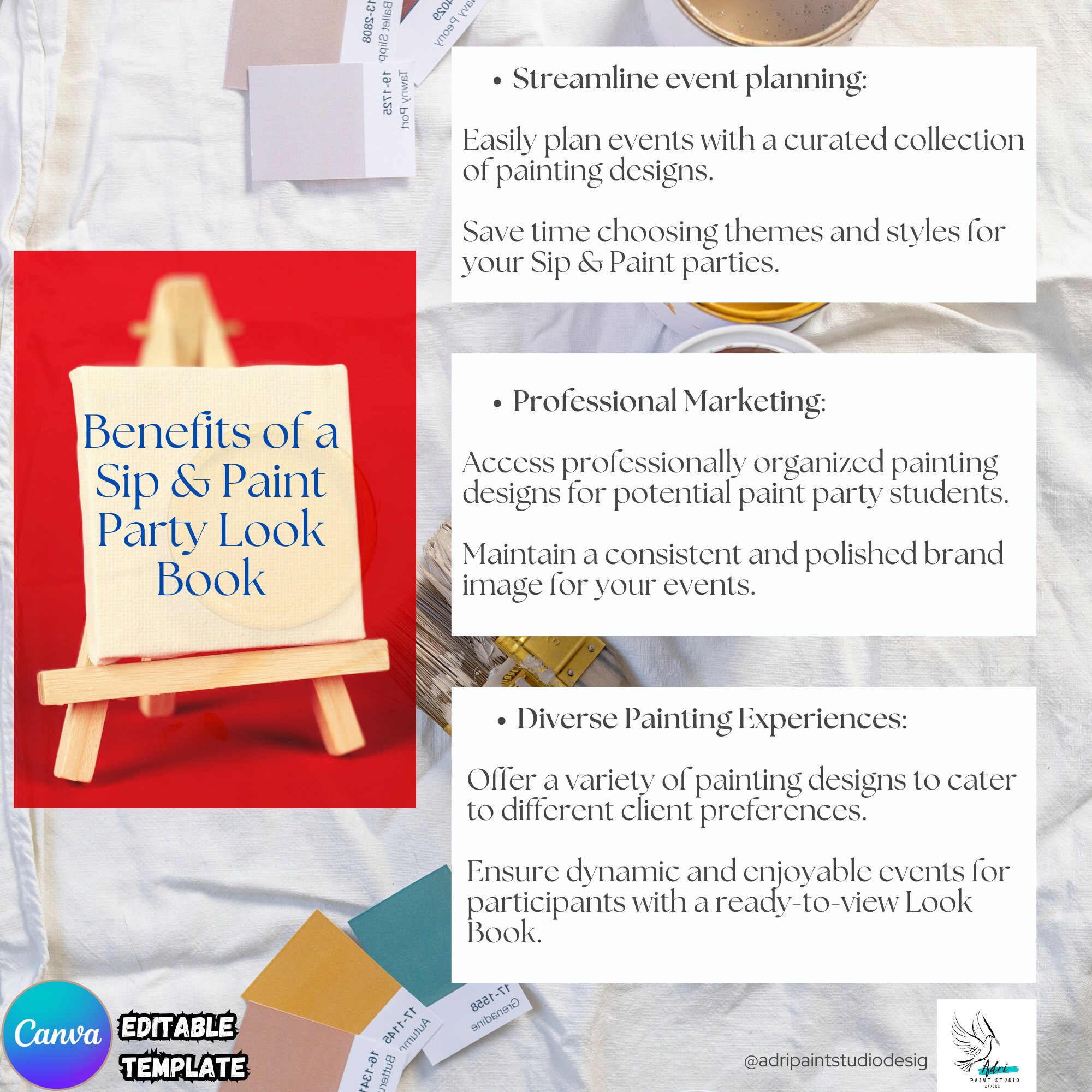 DIY Paint Party Look Book Template for Art Instructors, Sip & Paint