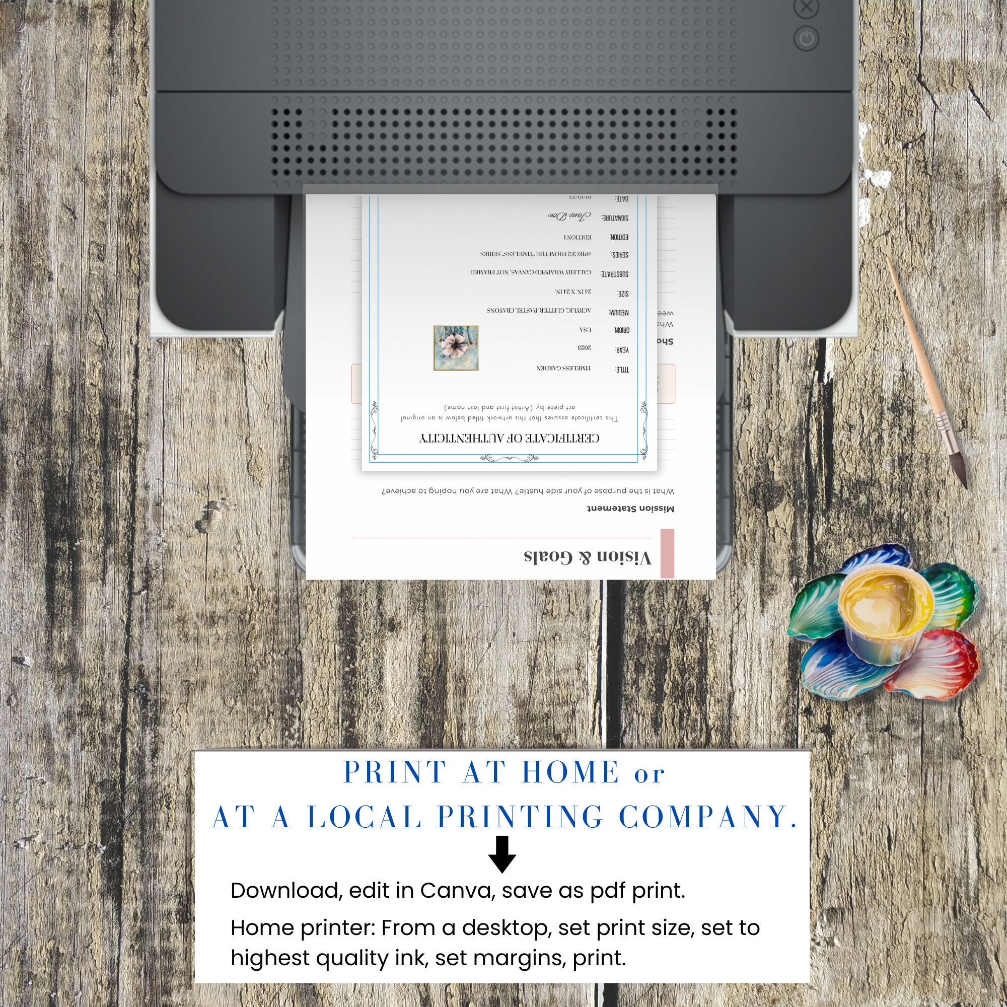 Certificate of Authentication Series Vertical Template for Artists ...