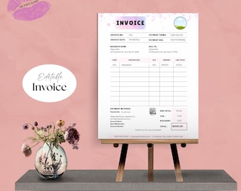 Paint and Sip Invoice Template: Editable Pink Canva Form (Digital Download)