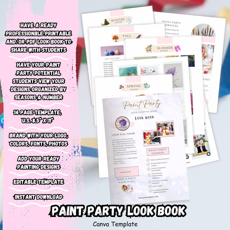 DIY Paint Party Look Book Template for Art Instructors, Sip & Paint