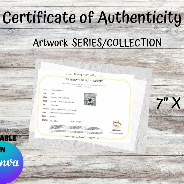 Modèle d'authentification de certificat beaux-arts| Certificat de série artistique| Certificat d'art imprimable | Modèle de certificat de collecte| Série artistique