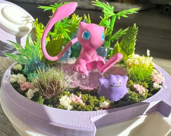 Terrario inspirado en Mew / Exhibidor coleccionable hecho a mano
