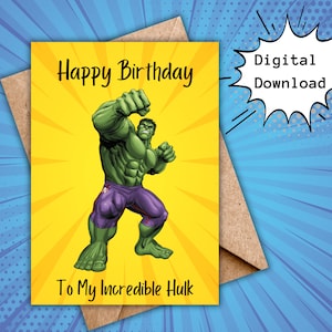 Alles Gute zum Geburtstag unglaublich Hulk Karte | 5 X 7 Geburtstagskarte zum Ausdrucken | Marvel-Fächer
