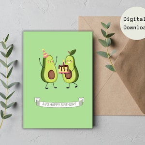 Avocado Geburtstagskarte zum ausdrucken, digitaler Download, lustige Karte, Happy Birthday