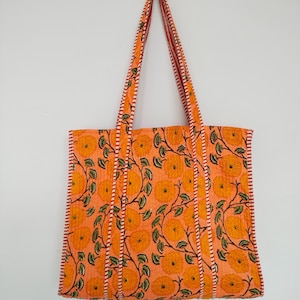 Quilted Cotton Handprinted Reversible Large multicolor Floral Tote Bag Eco friendly Sustainable Sturdy Grocery Shopping Handmade Boho bag