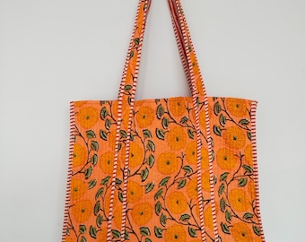 Handmade Quilted Floral Tote Bag: Reversible Cotton Shopper Bag